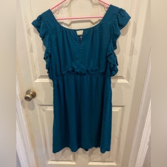 Fossil‎ ocean blue green teal ruffle dress size XL - Picture 4 of 4